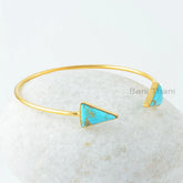 Arizona Turquoise Bangle - Gold Plated Bracelet - 925 Silver - 10x15mm Triangle - Gemstone Jewelry - Jewelry For Beach -Gift For Young Women